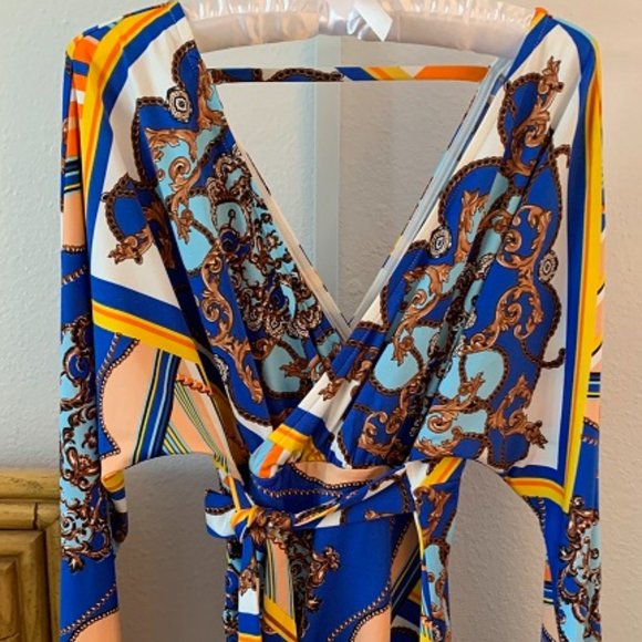 VENUS Faux Wrap Multicolor Long Sleeve Dress, Size S - Picture 7 of 9
